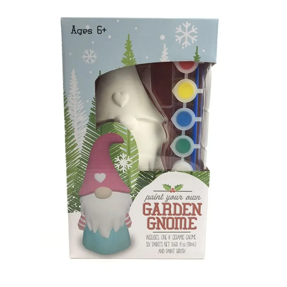 Paint Your Own Garden Gnome Statue 8” Ceramic 6 Paint Colors Kids Craft New 2020